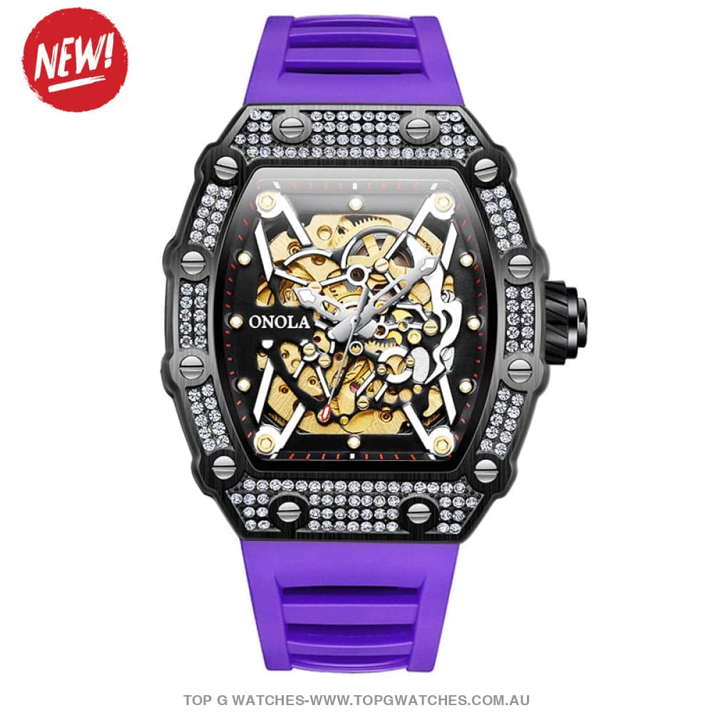 Tonneau Big Diamond Luxury Onola Mechanical Automatic Business Fashion Watch - Top G Watches