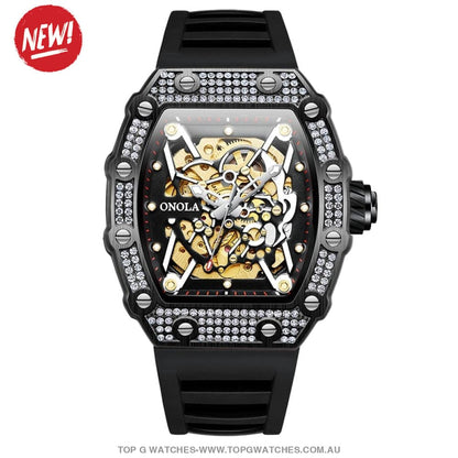 Tonneau Big Diamond Luxury Onola Mechanical Automatic Business Fashion Watch - Top G Watches