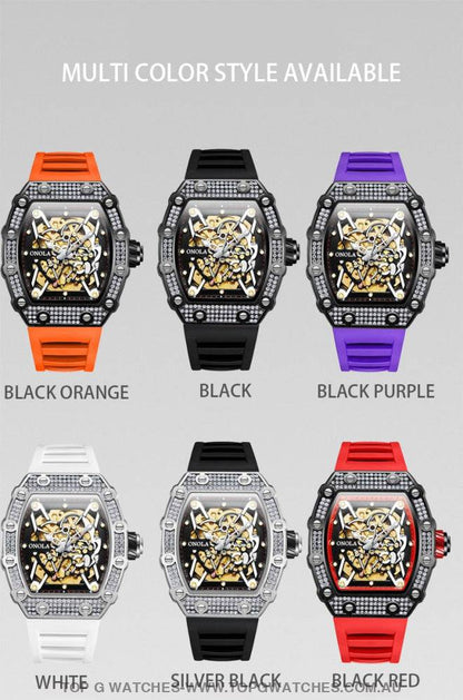 Tonneau Big Diamond Luxury Onola Mechanical Automatic Business Fashion Watch - Top G Watches