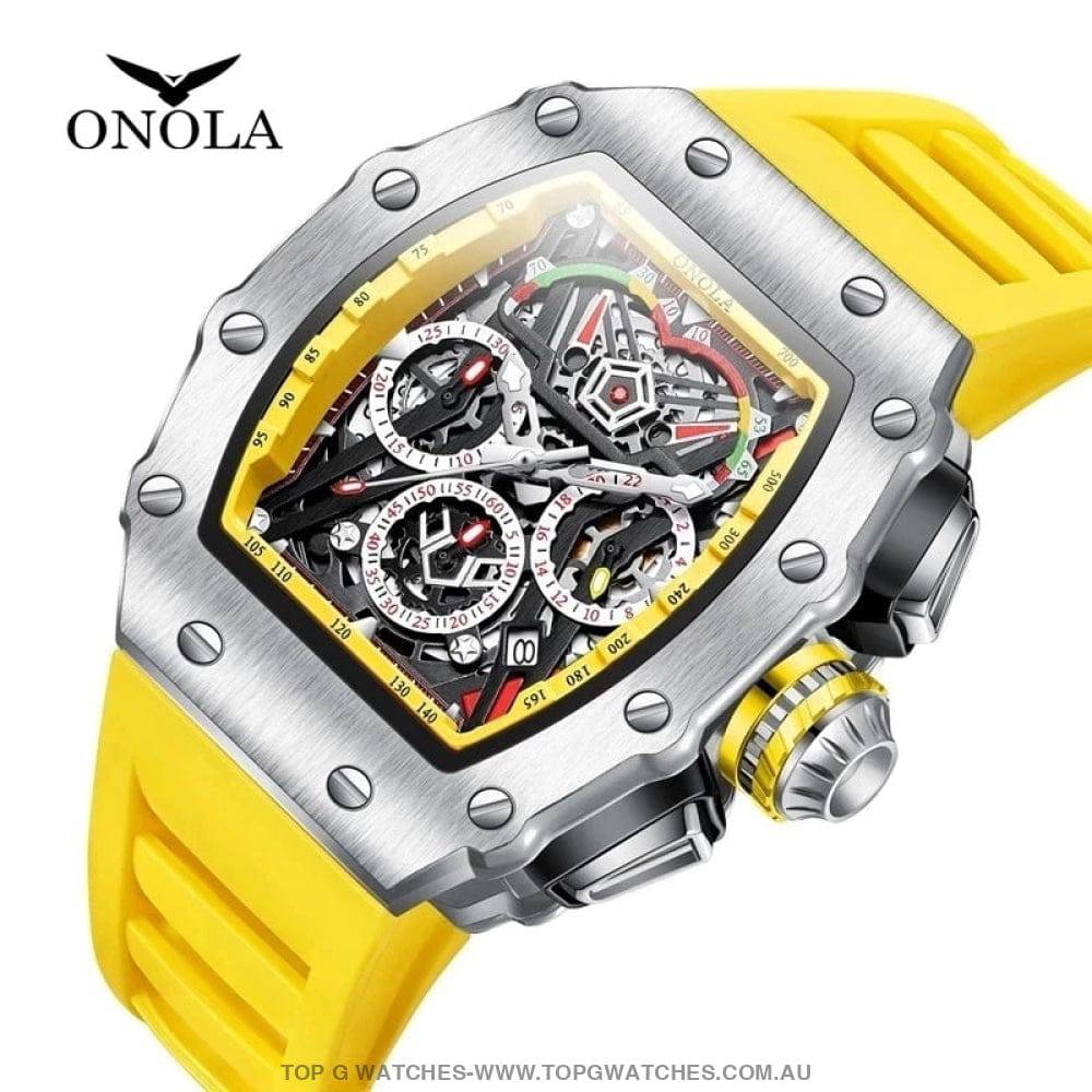 Latest Tonneau Style Onola Luxury Sports Waterproof Chronograph Mechanical Men's Quartz Watch - Top G Watches