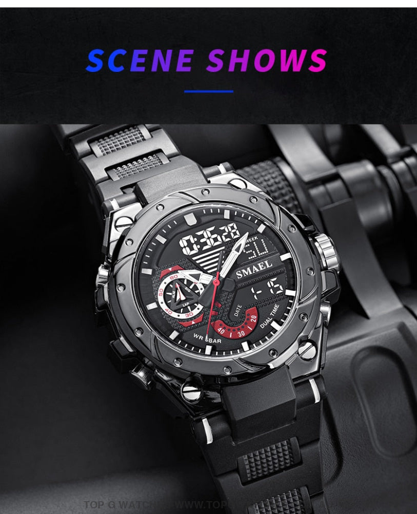 Top Unique Sport SMAEL 50M Waterproof Alarm Dual Digital Quarts 8060 Sport Watch - Top G Watches