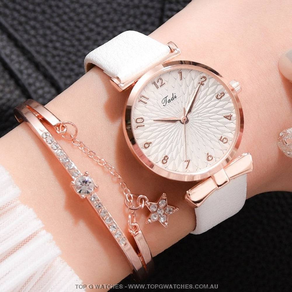 Gold Luxury Quartz Ladies' Fashion Dress Casual Wristwatch & Bracelet Combo Set - Top G Watches