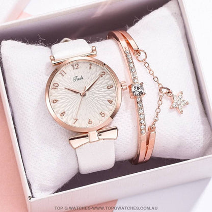 Gold Luxury Quartz Ladies' Fashion Dress Casual Wristwatch & Bracelet Combo Set - Top G Watches