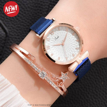 Gold Luxury Quartz Ladies' Fashion Dress Casual Wristwatch & Bracelet Combo Set - Top G Watches