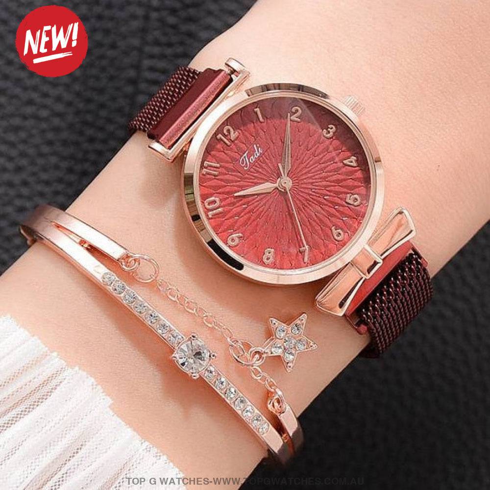 Gold Luxury Quartz Ladies' Fashion Dress Casual Wristwatch & Bracelet Combo Set - Top G Watches