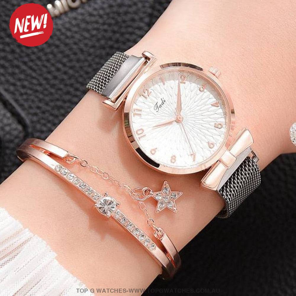 Gold Luxury Quartz Ladies' Fashion Dress Casual Wristwatch & Bracelet Combo Set - Top G Watches