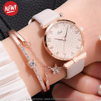 Gold Luxury Quartz Ladies' Fashion Dress Casual Wristwatch & Bracelet Combo Set - Top G Watches