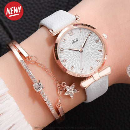 Gold Luxury Quartz Ladies' Fashion Dress Casual Wristwatch & Bracelet Combo Set - Top G Watches