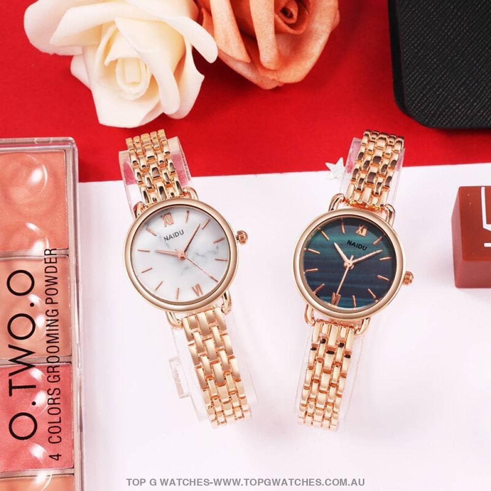 Elegant Naidu Brand Rose Gold Silver Ladie's Bracelet Quartz Watch - Top G Watches