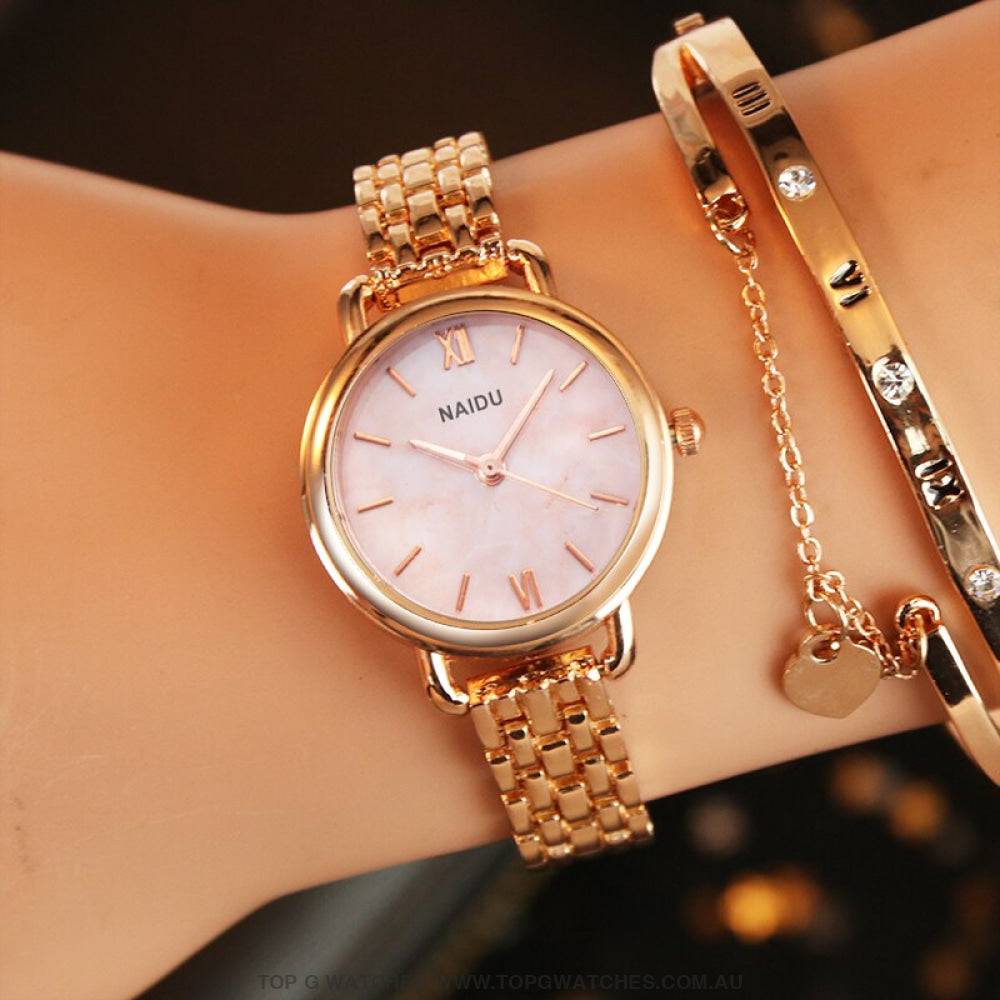 Elegant Naidu Brand Rose Gold Silver Ladie's Bracelet Quartz Watch - Top G Watches