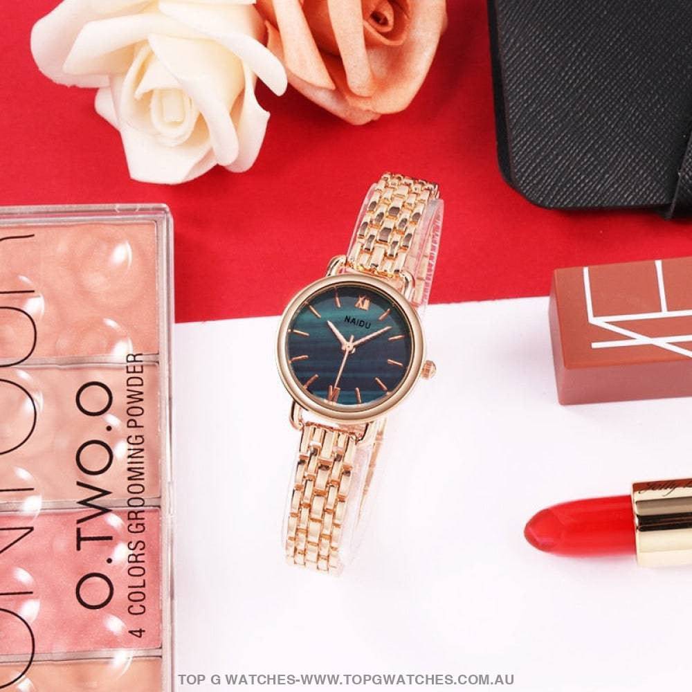 Elegant Naidu Brand Rose Gold Silver Ladie's Bracelet Quartz Watch - Top G Watches