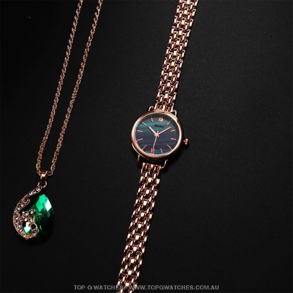 Elegant Naidu Brand Rose Gold Silver Ladie's Bracelet Quartz Watch - Top G Watches