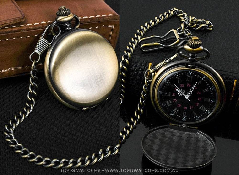 Stylish Gold Trend Fashion Antique Roman Numbers Display Quartz Pocket Chain Watch - Top G Watches