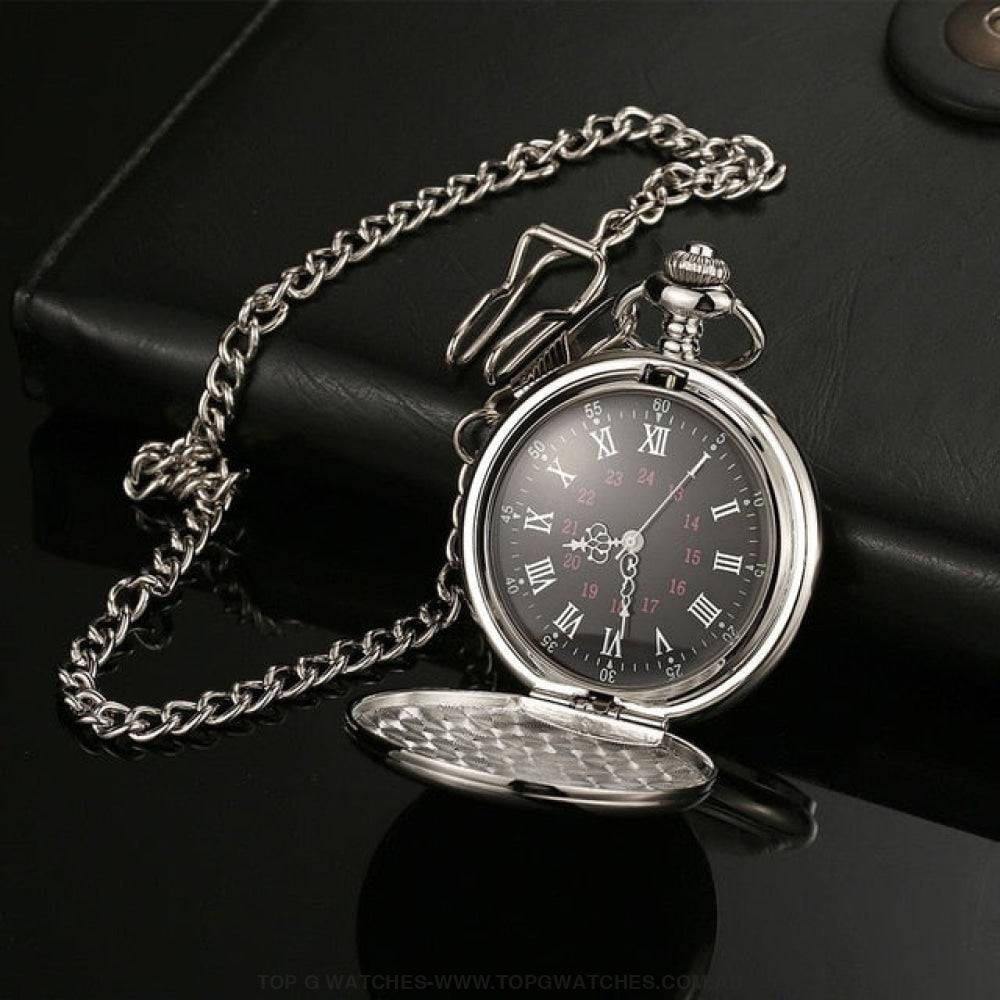 Stylish Gold Trend Fashion Antique Roman Numbers Display Quartz Pocket Chain Watch - Top G Watches