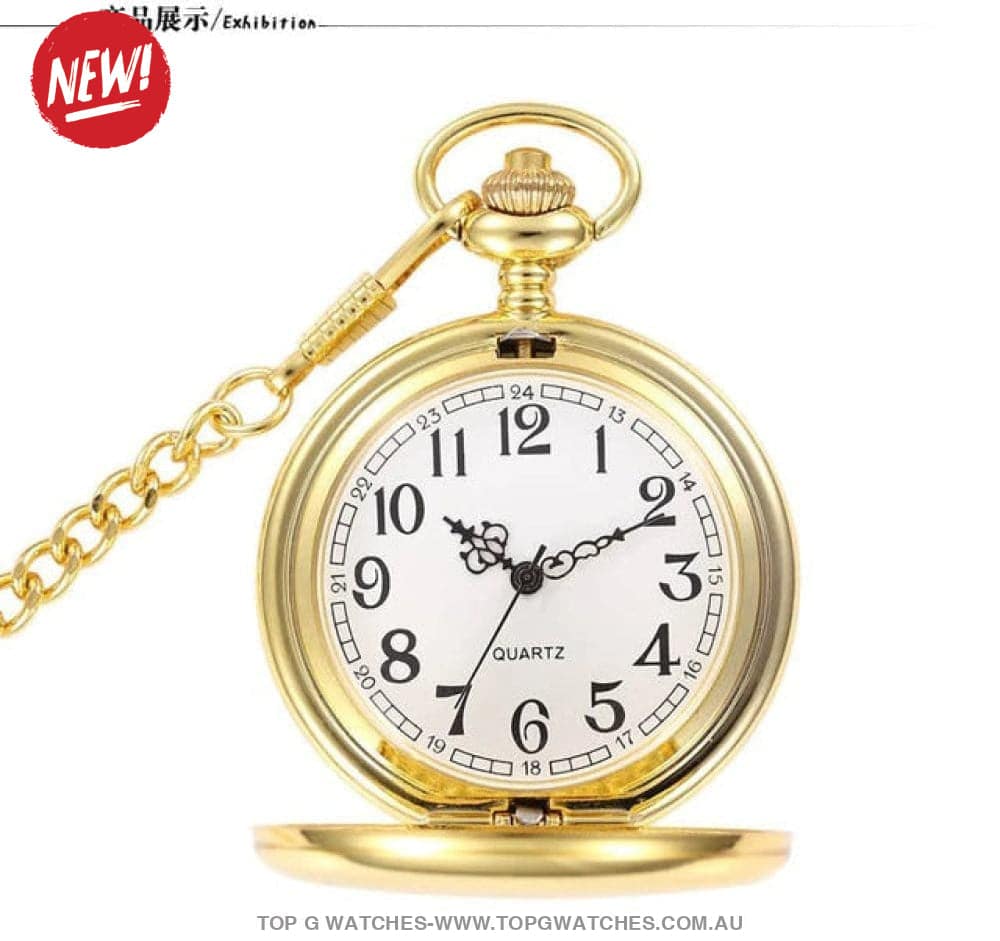 Stylish Gold Trend Fashion Antique Roman Numbers Display Quartz Pocket Chain Watch - Top G Watches