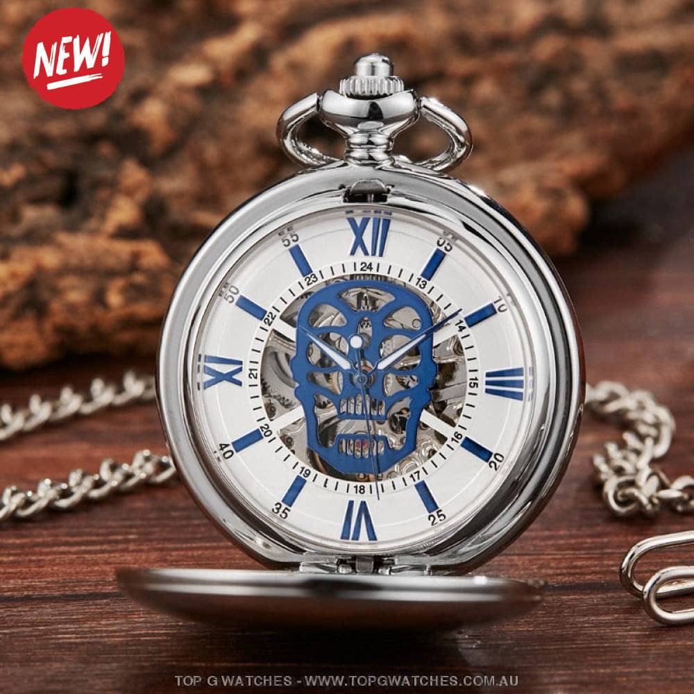 Mechanical Hollow Skeleton Hardware Dial Gold Silver Black Steel Quartz Pocket Chain Watch - Top G Watches