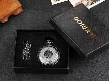 Mechanical Hollow Skeleton Hardware Dial Gold Silver Black Steel Quartz Pocket Chain Watch - Top G Watches