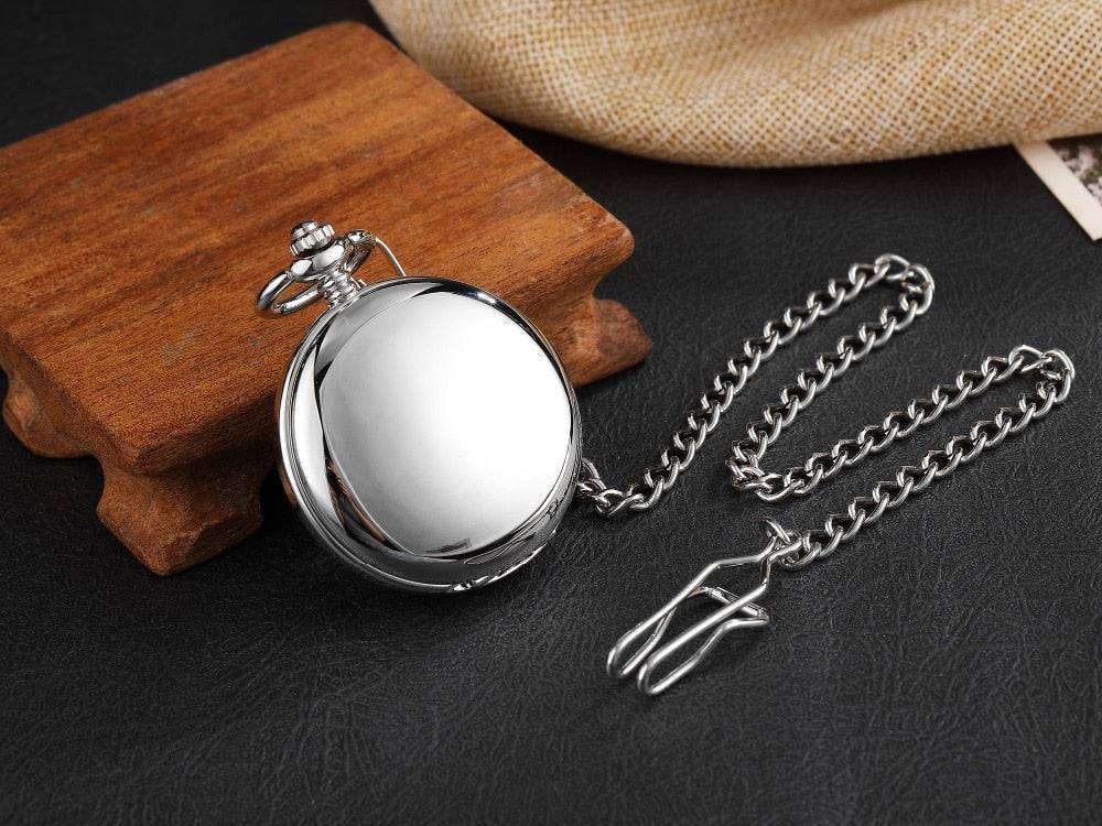 Mechanical Hollow Skeleton Hardware Dial Gold Silver Black Steel Quartz Pocket Chain Watch - Top G Watches