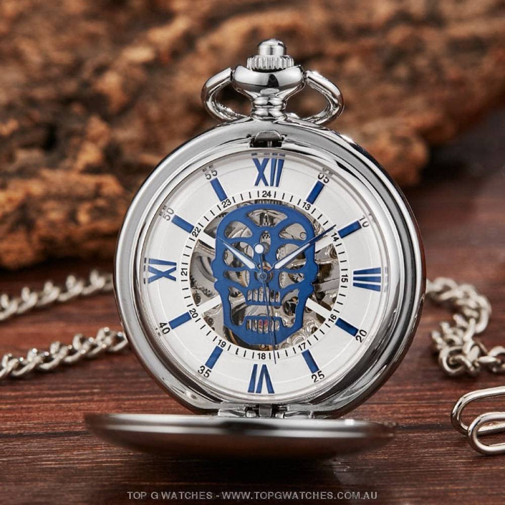 Mechanical Hollow Skeleton Hardware Dial Gold Silver Black Steel Quartz Pocket Chain Watch - Top G Watches