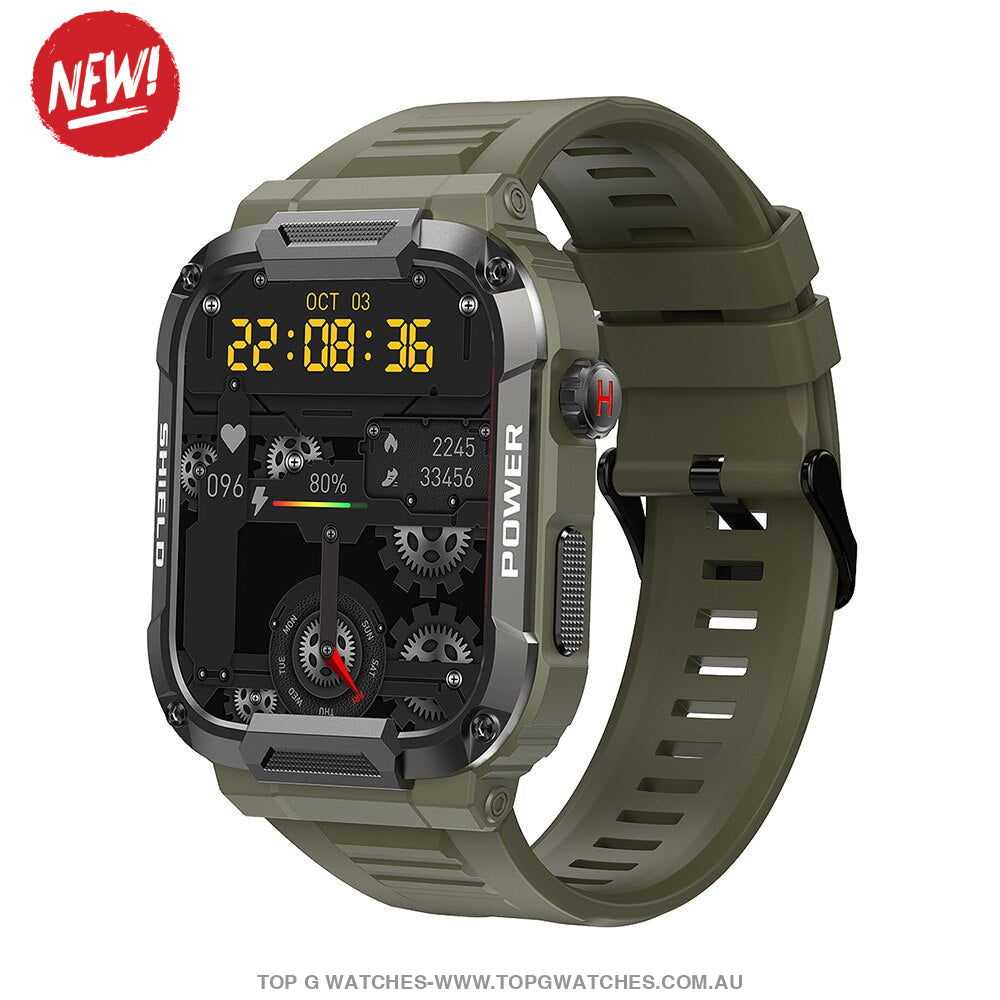 Outdoor Military Tough Bluetooth Android Waterproof Health Fitness Pro V2 Smartwatch Armygreen Smart