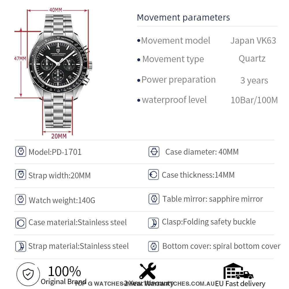 Pagani Design PD-1701 Luxury MechaQuartz Automatic Sapphire Mirror Wristwatch - Top G Watches