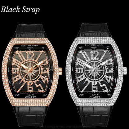 Ice-Out Luxury Fashion Diamond Bezel Tonneau Waterproof Quartz Wristwatch - Top G Watches