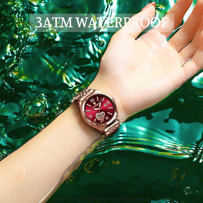 Heart Rose Jewel Gold Poedagar Fashion Waterproof Quartz Ladies' Wristwatch - Top G Watches