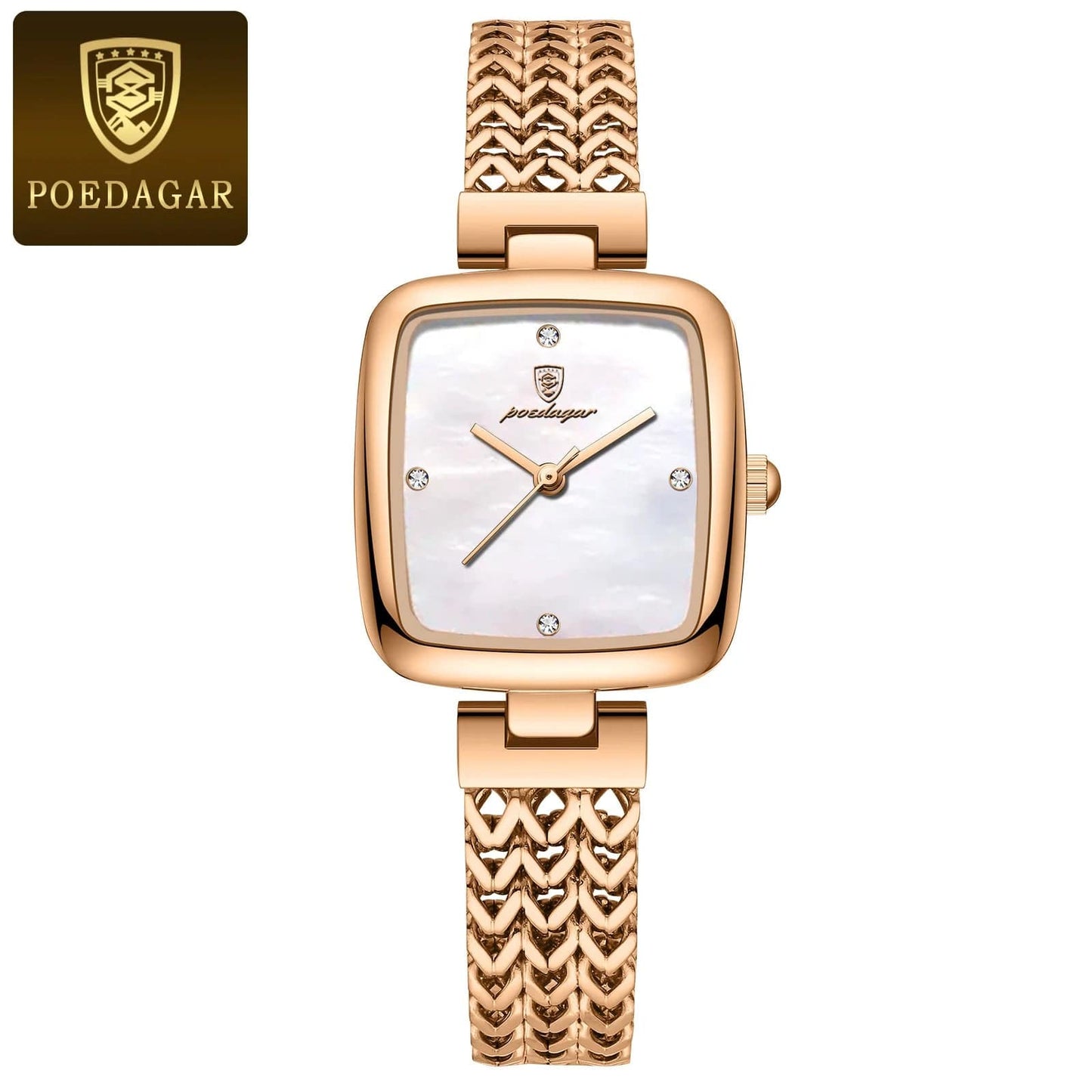 Rosegold Square-Cut Poedagar Waterproof Quartz-Crystal Fashion Dress Wristwatch - Top G Watches