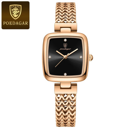 Rosegold Square-Cut Poedagar Waterproof Quartz-Crystal Fashion Dress Wristwatch - Top G Watches