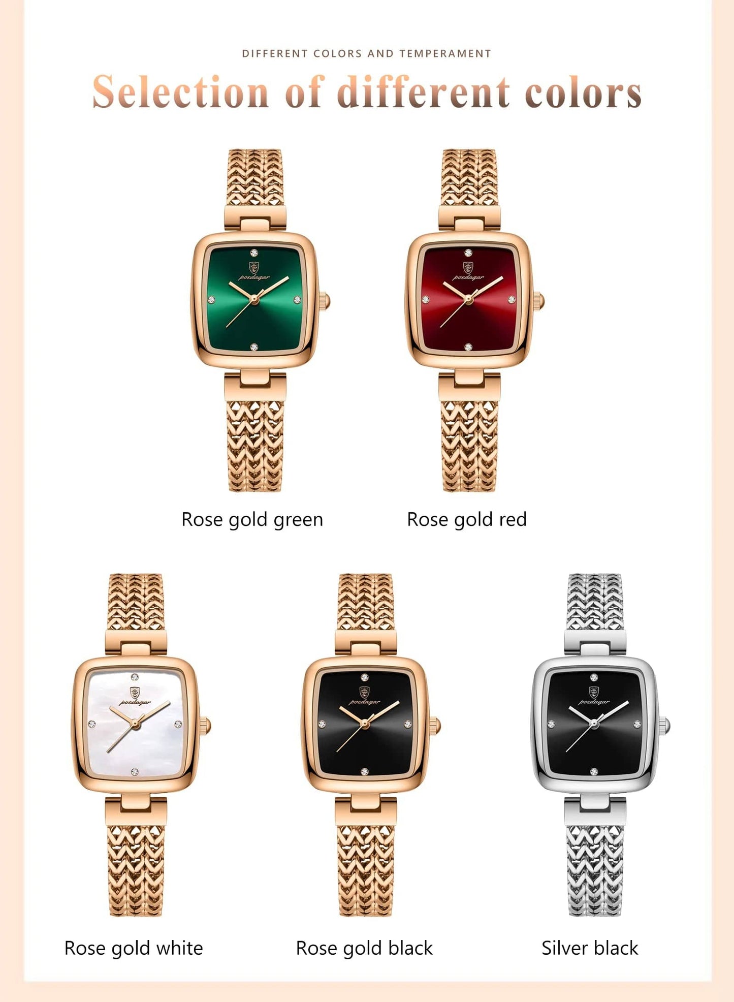 Rosegold Square-Cut Poedagar Waterproof Quartz-Crystal Fashion Dress Wristwatch - Top G Watches