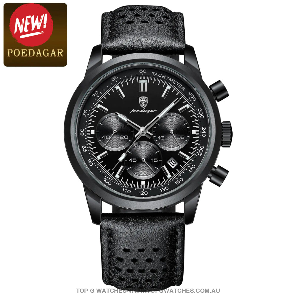 Poedagar Luxury Chronograph 3ATM Luminous Military Sport Leather Wristwatch - Top G Watches