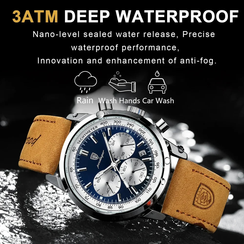 Poedagar Luxury Chronograph 3ATM Luminous Military Sport Leather Men's Wristwatch - Top G Watches