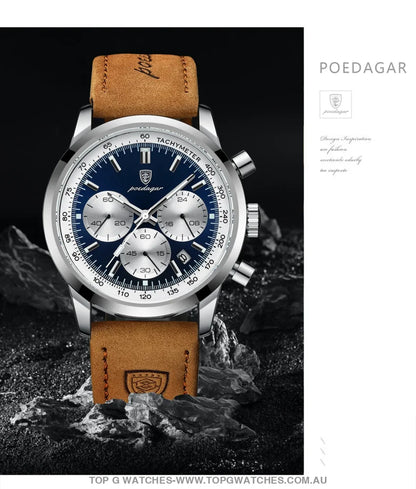 Poedagar Luxury Chronograph 3ATM Luminous Military Sport Leather Men's Wristwatch - Top G Watches