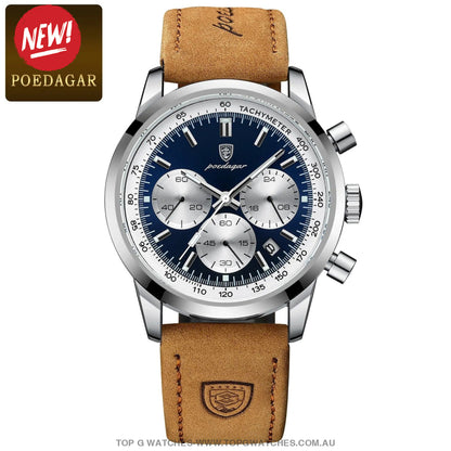 Poedagar Luxury Chronograph 3ATM Luminous Military Sport Leather Wristwatch - Top G Watches