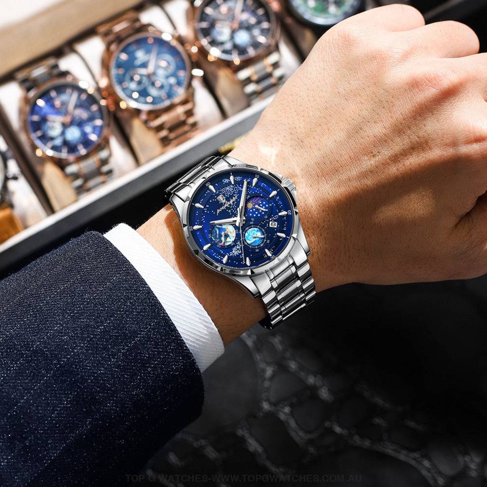 Poedagar Luxury Luminous Sky Background Chronograph Quartz Watch - Top G Watches