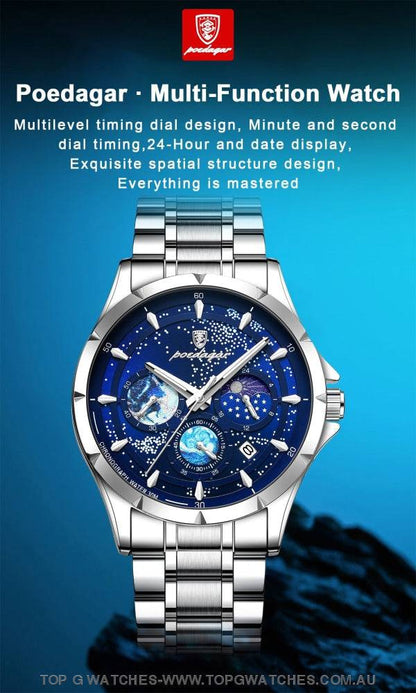 Poedagar Luxury Luminous Sky Background Chronograph Quartz Watch - Top G Watches