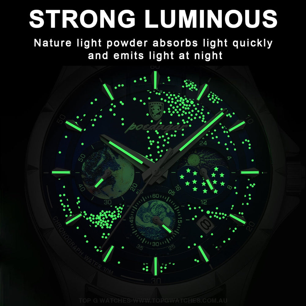 2023 All New Poedagar Luxury Luminous Sky Background Chronograph Quartz Watch Mens Watches