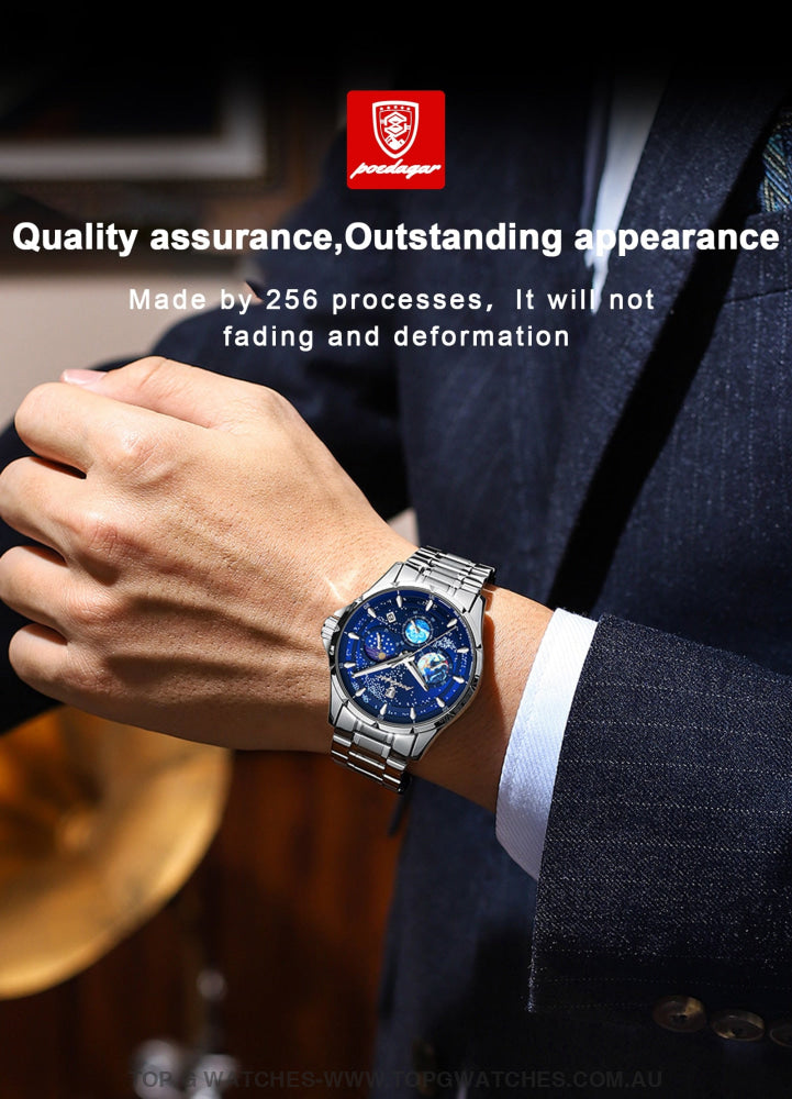 2023 All New Poedagar Luxury Luminous Sky Background Chronograph Quartz Watch Mens Watches