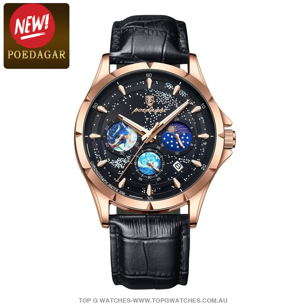 Poedagar Luxury Luminous Sky Background Chronograph Quartz Watch - Top G Watches