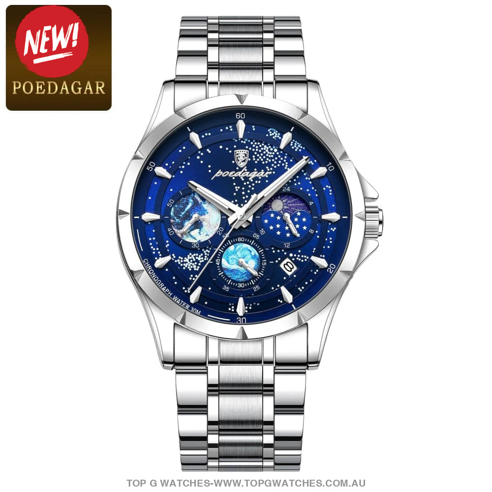 Poedagar Luxury Luminous Sky Background Chronograph Quartz Watch - Top G Watches