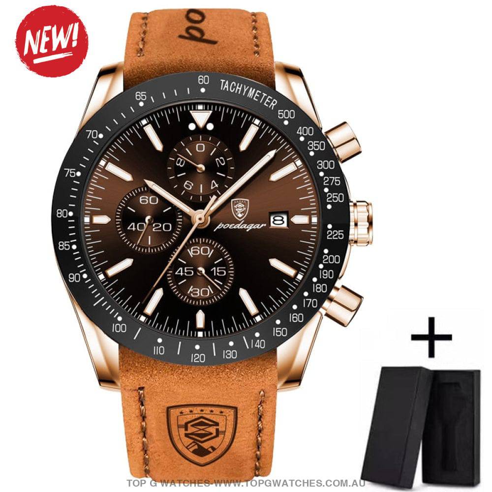 Poedagar Luxury Sport Chronograph Military Waterproof Leather Watch - Top G Watches