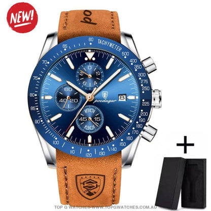 Poedagar Luxury Sport Chronograph Military Waterproof Leather Watch - Top G Watches