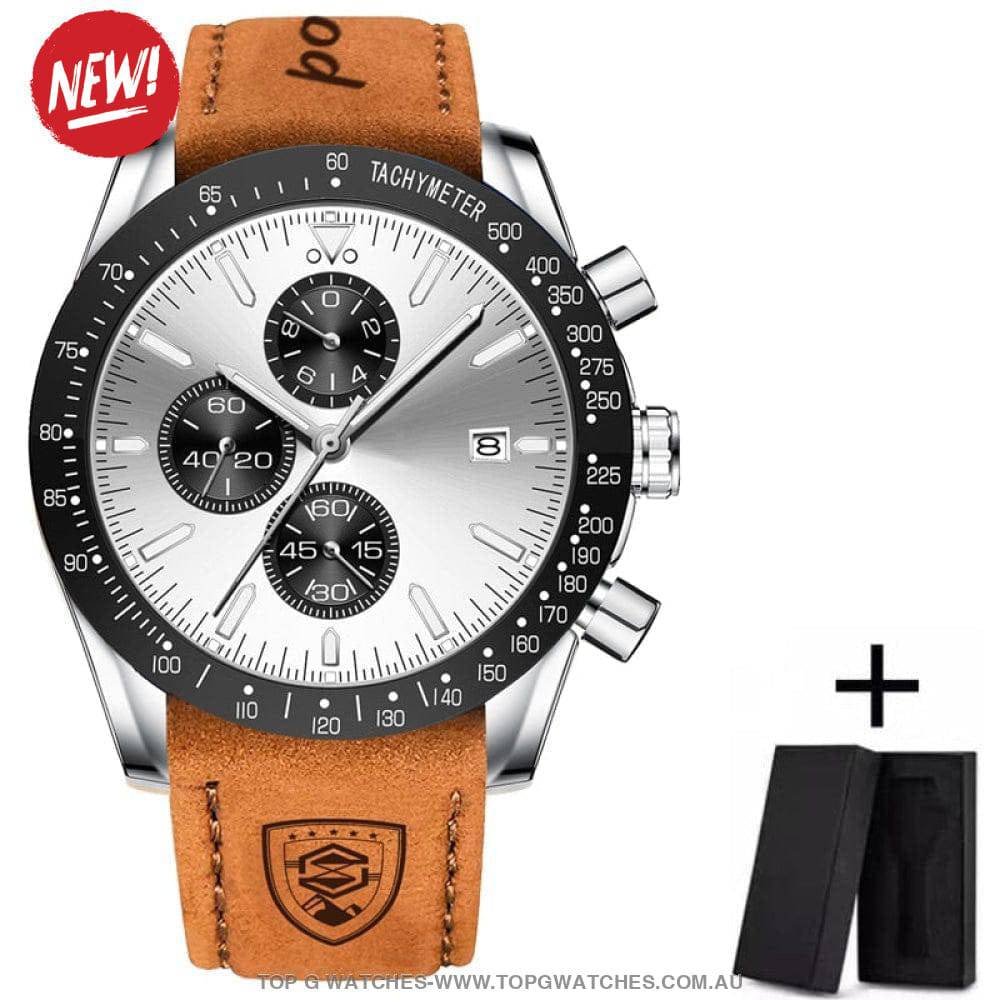 Poedagar Luxury Sport Chronograph Military Waterproof Leather Watch - Top G Watches