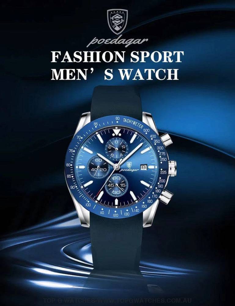 Poedagar Luxury Sport Chronograph Military Waterproof Leather Watch - Top G Watches