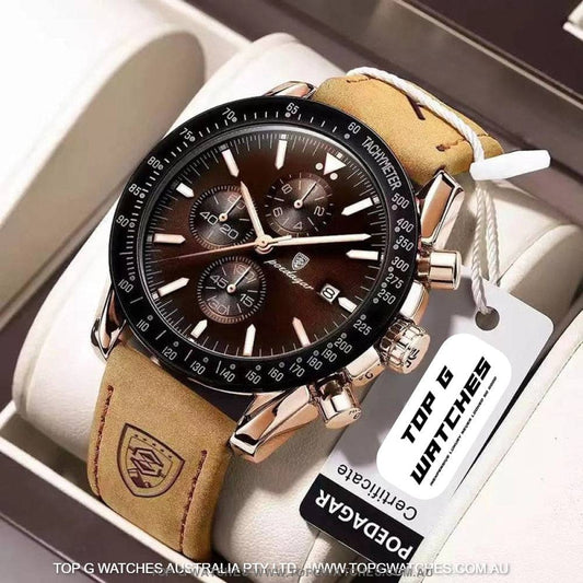 Poedagar Luxury Sport Chronograph Military Waterproof Leather Watch - Top G Watches