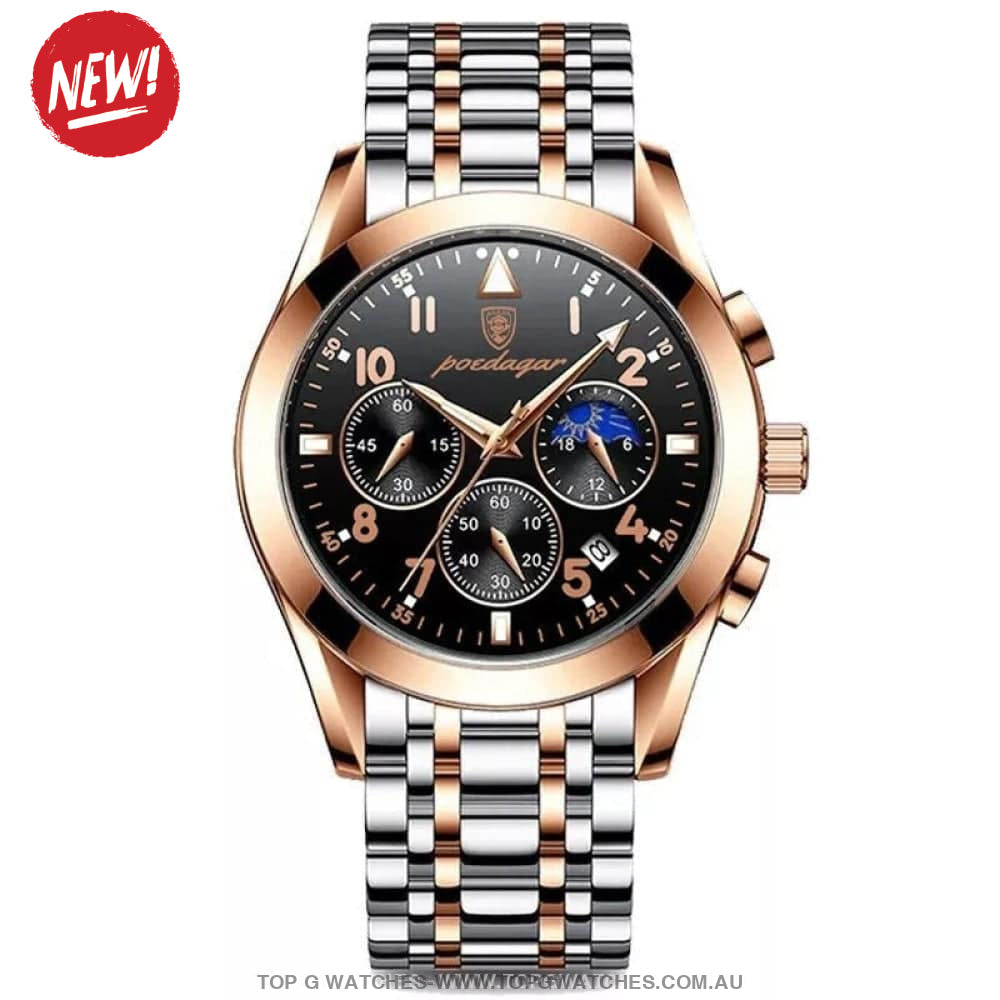 Poedagar Luxury Steel Sport Chronograph Quartz 820 Waterproof Luminous Wristwatch - Top G Watches
