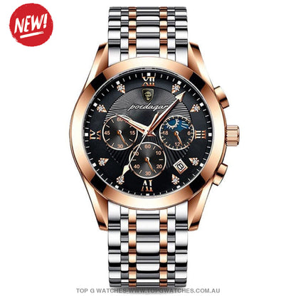 2022 New Poedagar Sport Chronograph Quartz Luxury Full Steel Waterproof Luminous Men's Wristwatch - Top G Watches