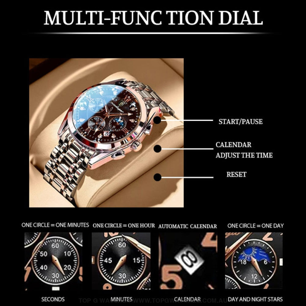 2022 New Poedagar Sport Chronograph Quartz Luxury Full Steel Waterproof Luminous Men's Wristwatch - Top G Watches