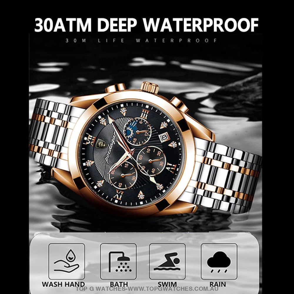 2022 New Poedagar Sport Chronograph Quartz Luxury Full Steel Waterproof Luminous Men's Wristwatch - Top G Watches