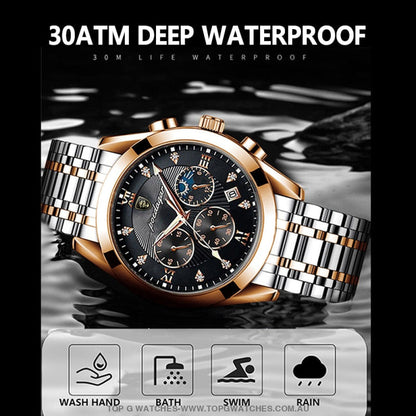 2022 New Poedagar Sport Chronograph Quartz Luxury Full Steel Waterproof Luminous Men's Wristwatch - Top G Watches